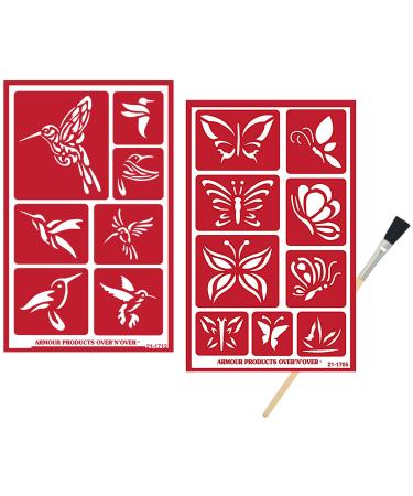 2 Armour Etch Over N Over Reusable Glass Etching Stencils Set | Hummingbird, Butterfly Themed Stencil | Set Includes Brush, Total 3 Items - Buy Online on GoSupps.com