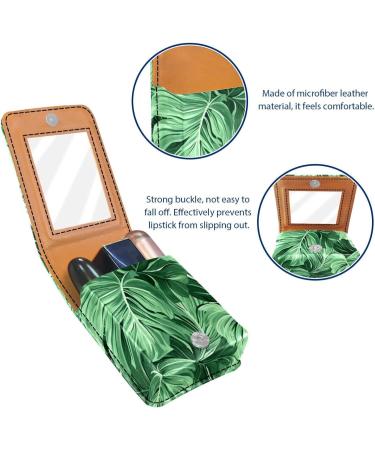 Lipstick Case Organizer | Leather Lip Gloss Holder with Mirror | Mini Tropical Palm Leaves Design - Buy Online on GoSupps.com