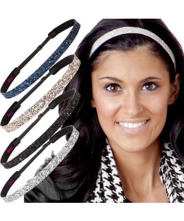 Hipsy women's hair band adjustable slip-resistant glittering narrow 5 pieces (Skinny silver/black/rose gold/navy blau/white 5 pieces) Skinny silver/black/red gold/marine blau/white 5 pieces