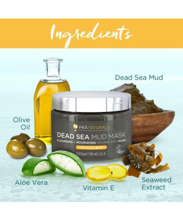 PraNaturals Dead Sea Mud Mask 550g - Organic & Vegan, Cruelty-Free Cosmetic for Hydrating, Detoxifying, and Anti-Ageing - Suitable for All Skin Types - Buy Online on GoSupps.com