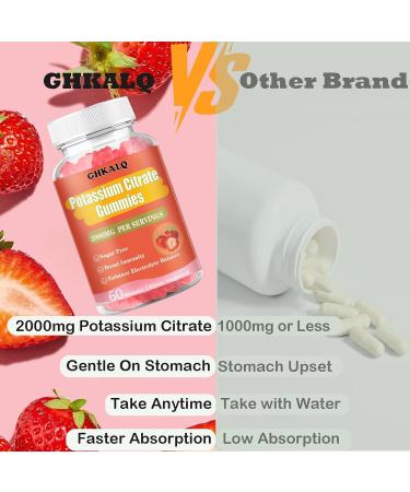 Potassium Citrate Gummies 2000mg Potassium Supplement for Men & Women Support Muscle Electrolyte Balance Vegan Gluten Free Sugar Free Strawberry Flavor 60 Count(Pack of 1) - Buy Online on GoSupps.com