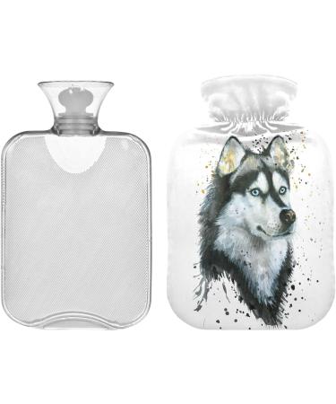 NAANLE 2L Hot Water Bottle - Watercolor Husky Design for Pain Relief & Heat Therapy | Transparent Hand Warmer & Bed Companion - Buy Online on GoSupps.com