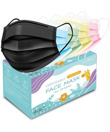 100PCS Kids Face Mask, Disposable Kids Masks for Protection Breathable Colorful Cute Face masks for Children Safety Mask Anti Dust Air Pollution Protection Multicolor100