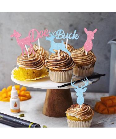 18pcs Glitter Cupcake Topper Doe or Buck Gender Reveal Theme Decor Supplies Boys Girls Happy Birthday Party Decorations - Buy Online on GoSupps.com