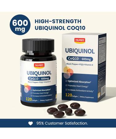 NUISM CoQ10 600mg Softgels,Ubiquinol Q10 Coenzyme Supplement,Coq 10 600mg Vitamins Maximum Absorption,Antioxidant Support for Heart Health & Energy - Buy Online on GoSupps.com