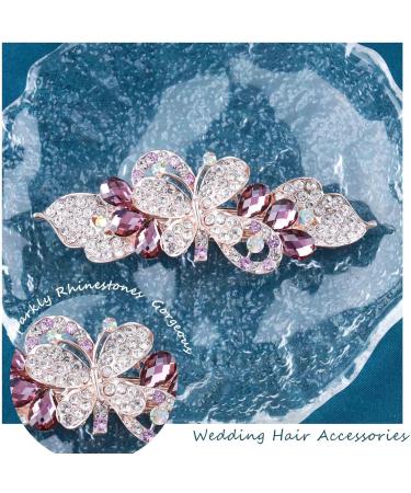 TseenYi Crystal Farfalla Hair Clip Rhinestone Wedding Hair Clip Shiny Bridal Crystal Decorative Hair Clip Gold Bow Crystal Hairpin Wedding Women and Girls (Purple Crystal) - Buy Online on GoSupps.com