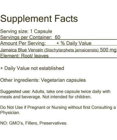 Organic Jamaican Blue Vervain Super Herb Capsules - 60 Vegetarian Capsules - Buy Online on GoSupps.com