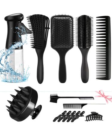 14pcs Hair Brush Set for Women and Men  Detangling Brush for Black Natural Hair  Curly Hair Brush Set with Spray Bottle for American/African Hair of 2a-4c Texture  Easier Detangling on Wash Days.