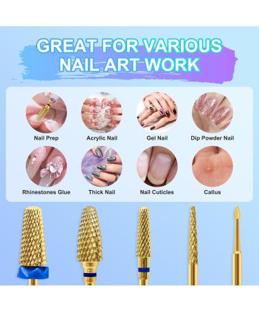 CGBE Nail Miller Attachments - 5 Gold Bits for Gel & Acrylic Nail Removal | 3/32 Inch Wolfram Carbide Milling Cutters - Buy Online on GoSupps.com