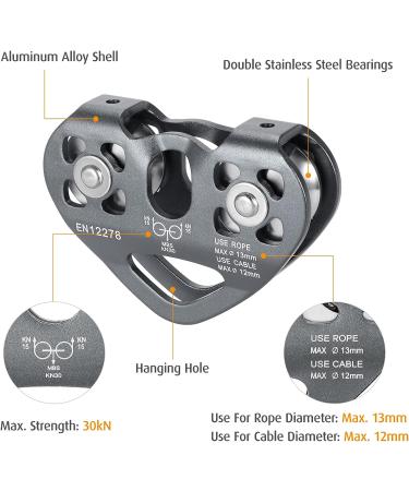 Lixada 30KN Tandem Speed Zip Line Pulley for Cable Backyard Zipline - Holds Up to 6700lbs - Grey | Perfect for Hauling, Rigging, and Commercial Use - Buy Online on GoSupps.com
