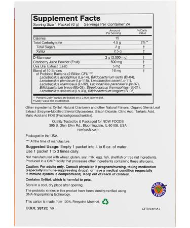 Now Foods Cranberry Mannose + Probiotics for Women | 24 Packets (0.21 oz each) - Stay Healthy on the Go! - Buy Online on GoSupps.com