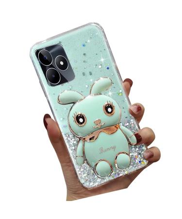 Tivenfezk Nadoli for Oppo Realme C53 Hase Hidden Stand Shell caricature glitter rabbits stand Soft silicone bling cell phone case transparent protective cover Oppo realme C53 green