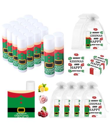 Christmas Lip Balm Bulk Sets 18 Set Christmas Lip Balm with Merry Kissmas Card & Organza Bags for Women Men Xmas Lips Balms Employee Appreciation Gifts for Coworker Employee Staff Team 18 Set-C