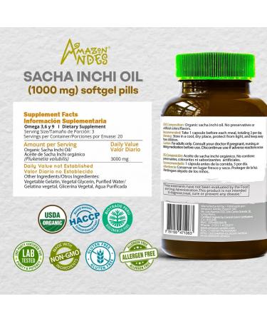 Sacha Inchi Capsules | Organic Omega 3 6 & 9 | 1000mg Softgel Pills | Odorless & Sustainably Sourced | 60 Count - Buy Online on GoSupps.com