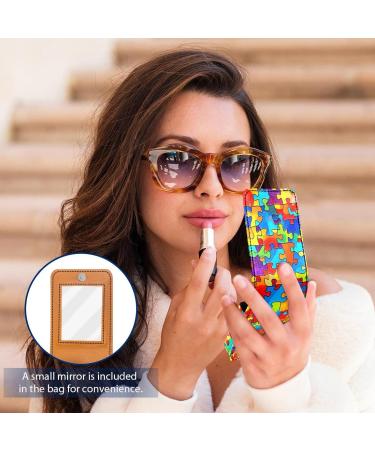 Travel Lipstick Organizer Case | Portable Makeup Bag with Mirror | Colorful Rainbow Design for Easy Cosmetics Storage - Buy Online on GoSupps.com