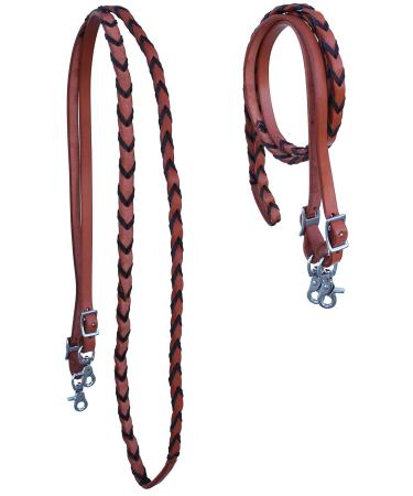 CHALLENGER Horse Western Tack 8ft Contest Laced Barrel Leather Rein w/Snaps 6639