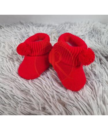 Royal Icon Newborn Baby Booties | 0-3 Months | Pom Pom Bootees | Indoor and Outdoor Use | White Red RI408 - Buy Online on GoSupps.com