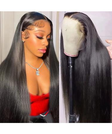 LATTIXXIA Straight Lace Front Wigs Human Hair for Black Women 13x4 HD Transparent Lace Frontal Wigs Pre Plucked with Baby Hair Brazilian Virgin Human Hair 180% Density Natural Hairline 24 Inch Wig