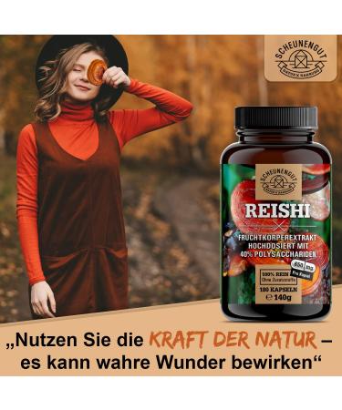 Reishi Capsules 1950mg 20:1 Extract | 39000mg Dose | 40% Polysaccharides | Vegan & Lab-Tested | De-Scheunengut  - Buy Online on GoSupps.com