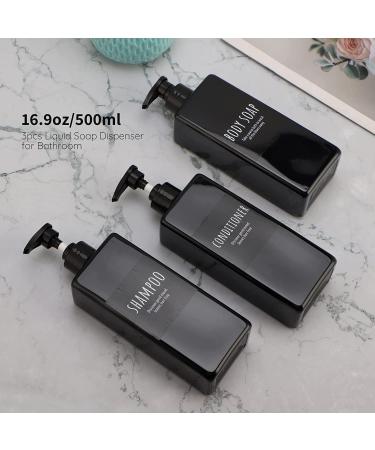 Segbeauty 3pcs 16.9oz Shower Refillable Dispenser Set with Labels Black 500ml Pump Bottles for Body Wash, Shampoo, Conditioner, Lotion Bathroom Shower Containers - Buy Online on GoSupps.com