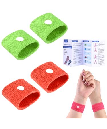 Motion Sickness Bands for Kids 2 Pairs Travel Sickness Relief Wristbands Anti-Nausea Wristbands Wrist Bands Bracelet for Little Kids Girls Boys Travel Sea Car Fly Sickness Green+orange