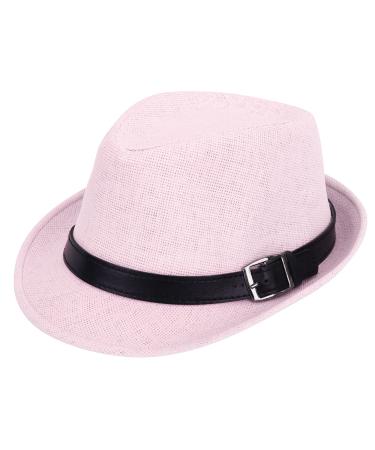 Simplicity Panama Style Trilby Fedora Straw Sun Hat with Leather Belt Light Pink Large-X-Large