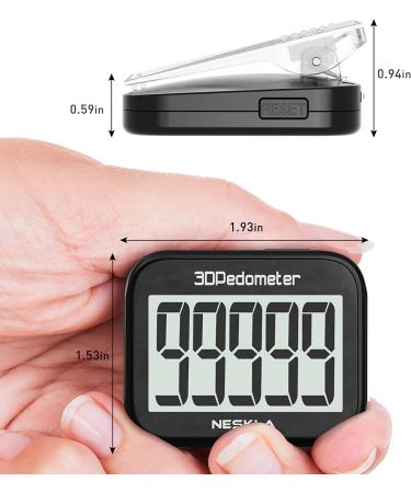 3D Pedometer for Walking - Large Digital Display Step Tracker with Removable Clip Lanyard, Black - Buy Online on GoSupps.com