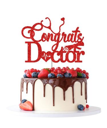 Tenhaisi Red Glitter Congrats Doctor Cake Topper Medical School Doctor Graduation Party Decoration Supplies for Boy Girl College Graduation Cake Decor - Buy Online on GoSupps.com