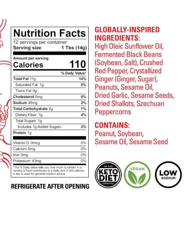 O'mm Szechuan Chinese Chile Crisp (6 oz) - Spicy Mala Peppercorns, Ginger, Peanuts - Vegan, Gluten-Free, Keto - USA Made - Buy Online on GoSupps.com