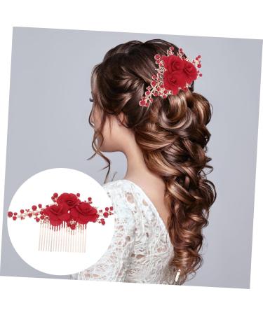DOITOOL Red Rose Hair Clip Wedding Headpiece Hair Pin Hair Claw Clips for Women Flower Hair Clips Flower Hair Accessories Women Hair Accessories Bridal Headdress Comb Bride Chinese Style - Buy Online on GoSupps.com