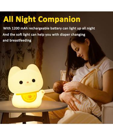 OkiyiD Cat Night Light Fortune Cat Lamp - Touch Control, Rechargeable, Dimmable Bedside Lamp for Nursery - Perfect Cat Gift for Girls and Boys! - Buy Online on GoSupps.com