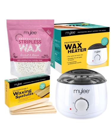 Mylee Professional Waxing Kit with Wax Heater Hard Wax Beads 500g Spatulas - Stripless Depilatory Waxing Pellets Solid Film Beans No Strip Needed (Coconut & Arnica) - Buy Online on GoSupps.com
