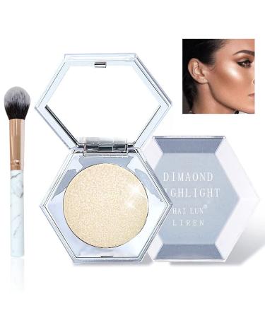 Face Highlighter Palette Kit  Metallic Highlighter Powder  Highlighter Makeup Palette Long Lasting Face illuminator Highlighter Concealer Palette with Brush 03 Champagne Gold