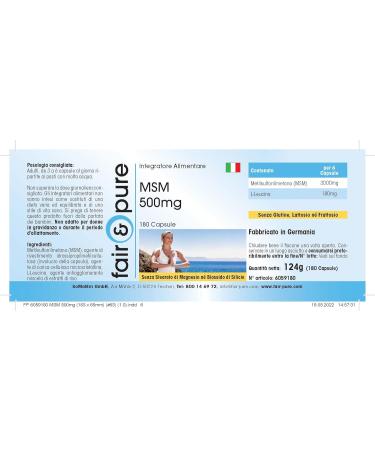 Fair & Pure MSM 500mg Capsules - Vegan Methylsulfonylmethane - 180 Count - No Magnesium Stearate - International Shipping Available - Buy Online on GoSupps.com