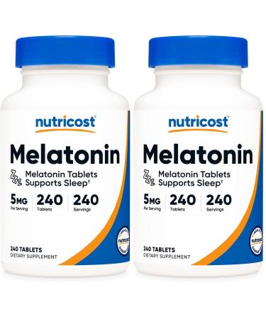 Nutricost Melatonin 5mg 240 Tablets - 5mg Per Serving Non-GMO Gluten Free (Pack of 2)