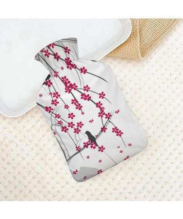 Hot Water Bottle with Lid - Cherry Blossom & Bird | Rubber Hot Water Bag for Pain Relief Cramps Foot Warmer & Hot/Cold Therapy - Buy Online on GoSupps.com