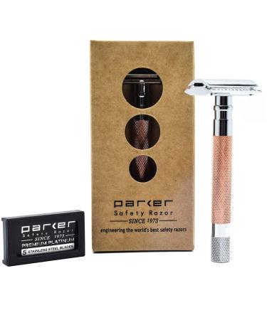 Parker 56R Heavyweight Rose Gold Safety Razor - Eco-Friendly Double Edge Razor with 5 Premium Platinum Blades - Buy Online on GoSupps.com