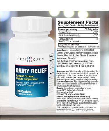 Lactase Enzyme Dairy Relief Caplets 3000 FCC Units Digestive Enzyme Supplement for Dairy Products for Better Lactose Digestion Helps Prevent Gas Bloating & Stomach Discomfort 120 Count (2pk) 120 Count (Pack of 2) - Buy Online on GoSupps.com