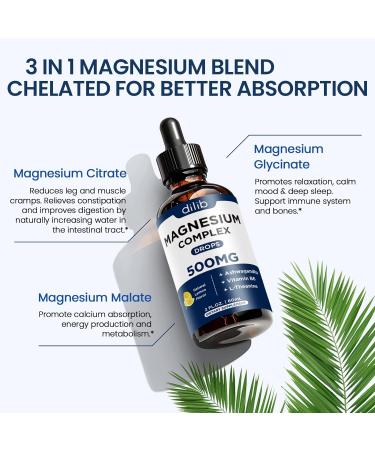 Triple Magnesium Complex Supplement 500mg with Ashwagandha, L-Theanine & Vitamin B6 - Liquid Drops for Calm, Stress Relief, Sleep & Muscle Support - 2 Fl Oz Lemon - Buy Online on GoSupps.com