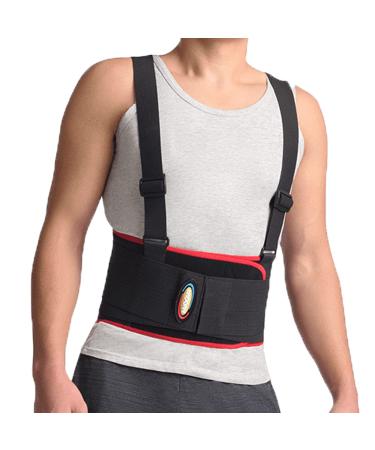 MAXAR Deluxe Industrial Back Brace for Lower Back Pain Women & Men - Back Support Belt for Immediate Relief from Sciatica Herniated Disc Scoliosis - Lumbar Support with Removable Suspenders/Straps Large Black