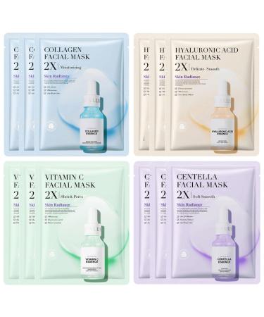 JORUN 12 Masques Hydratants en Tissu - Masques Cor ens Hydratants Anti- ge Masques claircissants Pour le Visage Multipack Beaut - Vegan Pour Tous Les Types de Peau Uni
