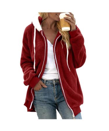 Ronony plush jacket women teddy fleece teddy bear teen girl big coat plush jacket plush jacket upperwear artificial pelza jacket zip hoodie jacket zip winter jack fleece jacket hood 1#red