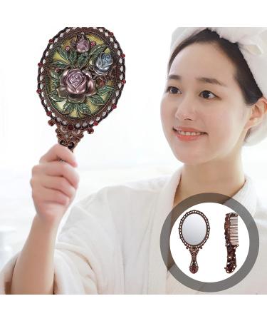 Beaupretty Vintage Handheld Mirror & Comb Set - Claret Makeup Mirror for Women - Buy Online on GoSupps.com