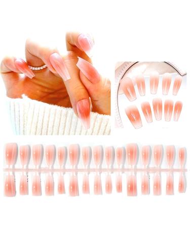 FEIlei 30Pcs Long Press on Nails Coffin French Fake Nails Tip Gradient Acrylic Nails Glossy False Nails for Women Girls - Buy Online on GoSupps.com