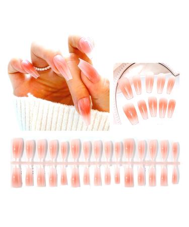 FEIlei 30Pcs Long Press on Nails Coffin French Fake Nails Tip Gradient Acrylic Nails Glossy False Nails for Women Girls