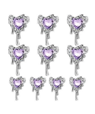 clinmday 10Pcs DIY Nail Art 3D Heart Faux Crystal Alloy Charms Decoration for Phone Case Necklace Jewelry Women Girls Manicure Supplies Purple