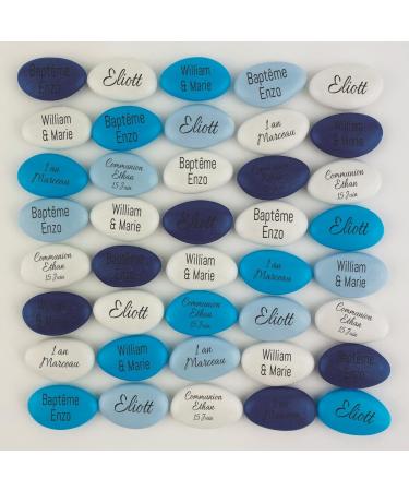 chocodic Personalised chocolate sugared almonds with your text 400 g - variation of blue and white - approximately 150 sugared almonds 71% cocoa - handmade in France