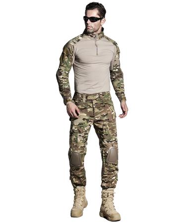 SINAIRSOFT US Army Uniform Shirt Pants with Knee Pads Tactical Combat Airsoft Hunting Apparel Camo BDU Multicam US L Asian Tag XXL