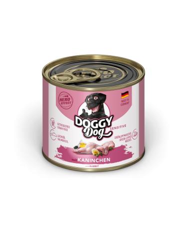 Doggy Dog Paté Kaninchen Sensitive, 6 x 200 g, Wet Dog Food, Grain-Free, with Salmon Oil and Green-Lipped Mussel, Particularly Well-Tolerated Complete Food, Made in