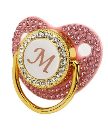 Golden baby pacifier personalized pacifier pacifier clip set A-Z 26 letter pacifier bling pacifier for newborns silicone for babies aged 6 to 18 months (letter m)